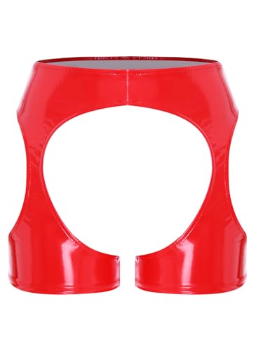 YiZYiF Womens Low - Rise Patent Leather Wet Look Hot Pants Hollow Out Design for Party Nightwear3