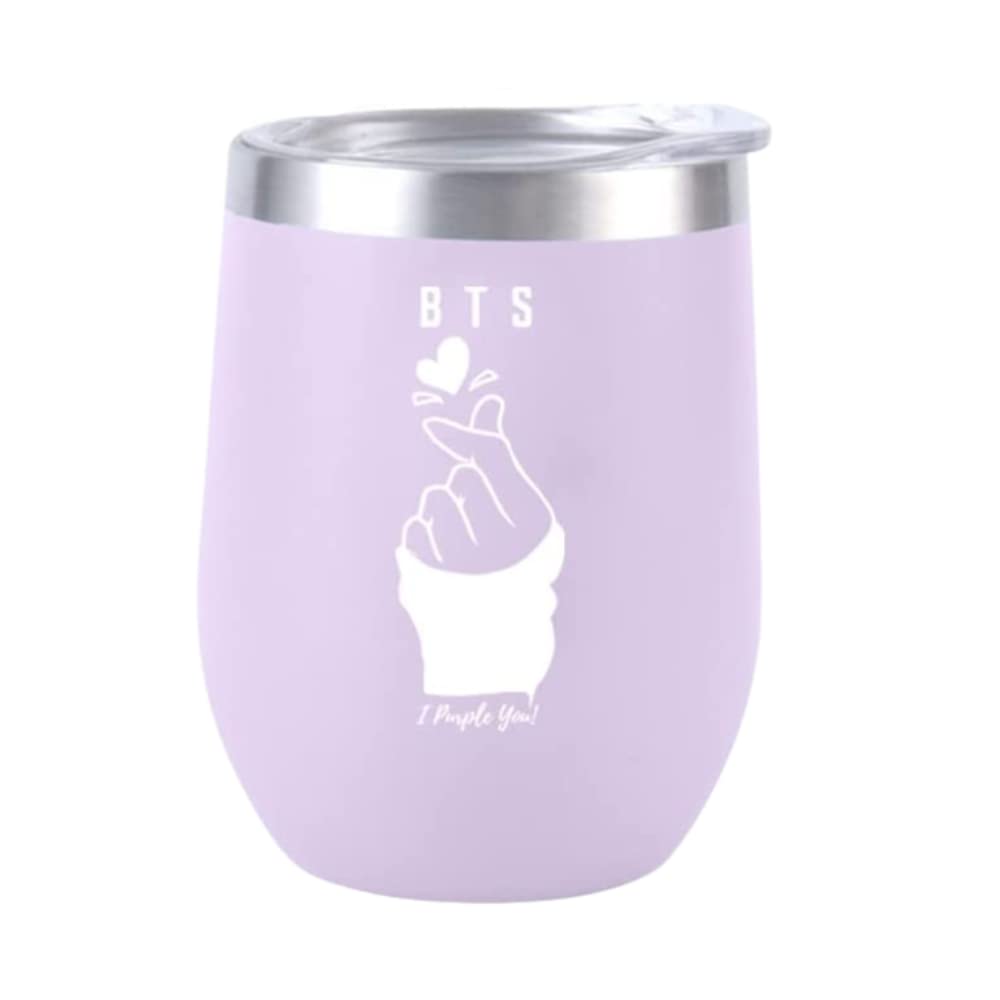 LALC KPOP BTS Bangtan Boys Insulated Wine Tumbler- 12 oz Stainless Steel Travel Cup with Lid for Coffee, Juice, Water, & W...