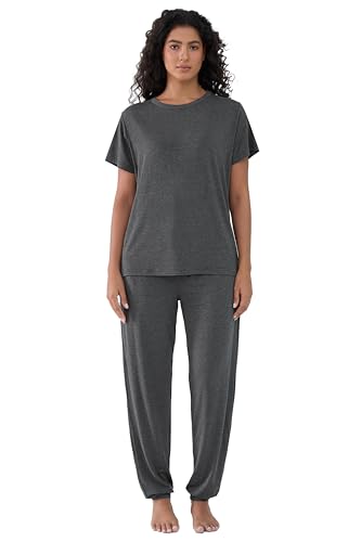 Image of Joyaria Bamboo Viscose Pajamas Women Ultra Soft Short Sleeve Jogger Pants Pjs Set Cooling Sleepwear