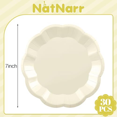 Image of NatNarr 30pcs Ivory Paper Plates 7 In Small Cream Paper Plates Disposable Beige Wedding Plate Dessert Cake plate for Wedding, Birthday, Baby Shower (Pack of 2)