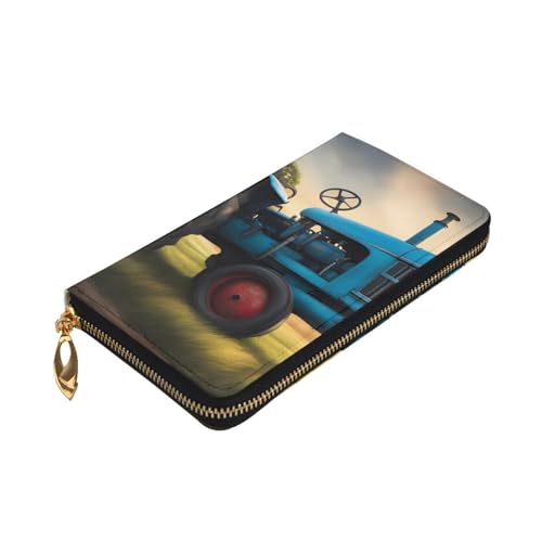 Fantasy Farm Tractor Picture Leather Long Clutch Wallet for Fashionable Girls and Women - Durable, Stylish, and Functional, Black, One Size3