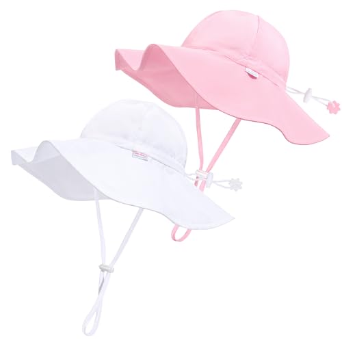Image of Unisex Baby Sun Hat with UPF 50+ Outdoor Adjustable Beach Hat,Baby Girl Wide Brim Bucket Hats for Infant Toddler Little Boy