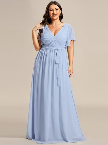 Image of Ever-Pretty Plus Women's Chiffon Bridesmaid Dress A-Line Empire Waist Floor Length Plus Size Formal Wedding Guest Dresses