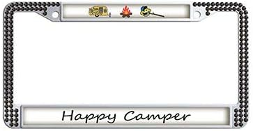 Dongsmer Happy Camper License Plate Frame Black Rhinestones Camping is The Life Car License Plate Holder
