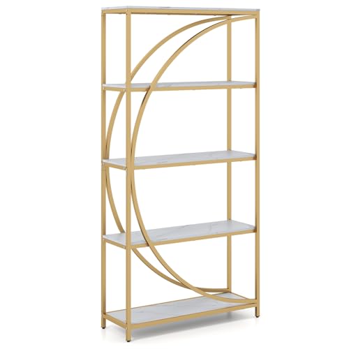 GIANTEX Bibliothèque Indépendante avec 5 Étagères Ouvertes, Structure Métallique Robuste, Etagere Bibliotheque Industrielle, Design en Forme de Demi-Lune...