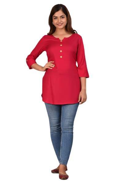 STYLE GANGA Womens Rayon Straight Solid Casual Top/Kurta at Rs. 399