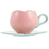 Ipetboom Tasse à Café Tulipe Céramique 300 Ml Rose Poudré Avec Soucoupe, Set, Tasse à...