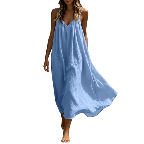 Robe en coton et lin avec coupe ample et dos nu style bohème