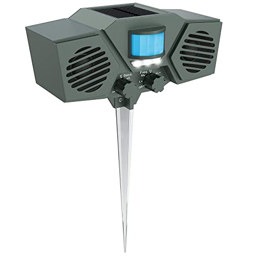 Hoont Solar Powered Motion Activated Ultrasonic With Flashing Strobe Outdoor Animal And Pest Repeller #TOP3