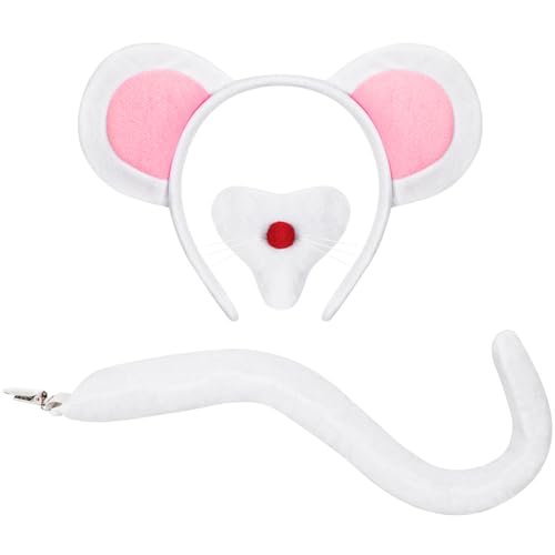 KIT COSTUME DA RATTO: Riceverai un set di accessori per il costume da topo che include 1 cerchietto con orecchie da topo, 1 naso da topo e 1 coda da topo. Taglia unica per bambini e adulti. Questo set con cerchietto con orecchie e coda da animale sarà un grande successo tra bambini e adulti alle feste a tema animali.