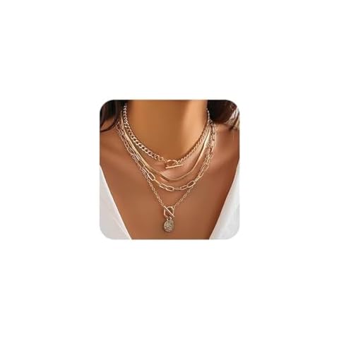 4Pcs Layered Gold Choker Necklace Sets for Women Retro Coin Dainty Snake Chain Toggle Clasp Necklace Cover