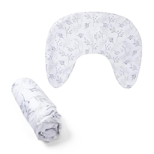 Image of Boppy Nursing Pillow Cover - Soft, Hypoallergenic Washable Microfiber Bottle & Breastfeeding Pillow Covers (Redesigned Feeding Pillow Sold Separately) - Gray Gentle Leaves