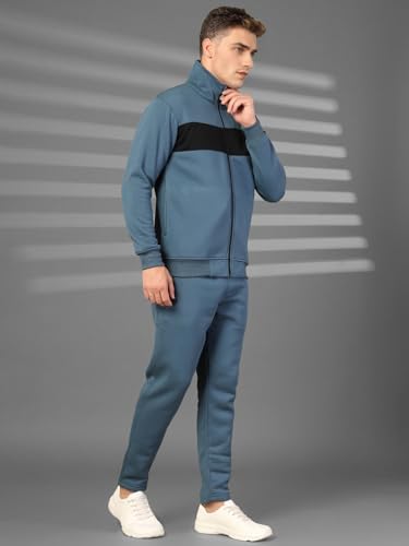 Image of CHKOKKO Mens High Neck Winter Tracksuit Full Zip Jacket with Elastic Waist Lower Warm and Soft Activewear Set for Gym Running and Casual Use Indigo Black 4XL