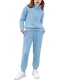 Arshiner Little Girls Clothes 2 Piece Outfit Half Zip Sweatshirt and Sweatpants Sweatsuit Sets Blue 9-10Y
