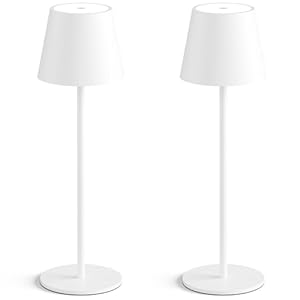 2-Pack White Cordless Table Lamp,Rechargeable LED Desk Lamp,5000mAh Battery Operated Lamp,3000K Warm Light Stepless Dimming,IP54 Waterproof Portable Table Light for Restaurant/Camping,White