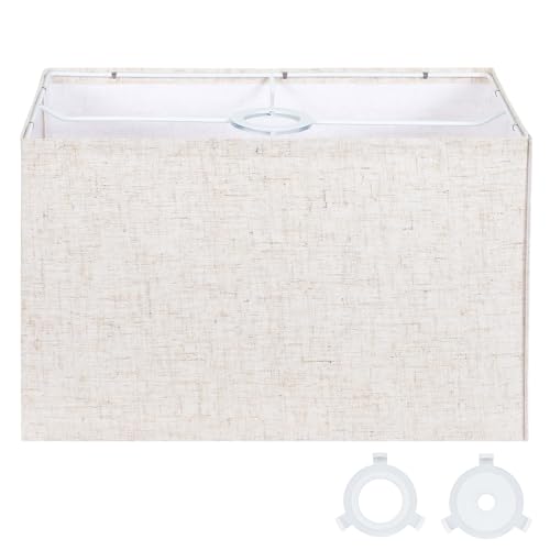 OUTON Beige Large Rectangular Lamp Shades for Floor Lamps 16 Top x 10 Bottom x 9.75 High Easy to Assemble Replacement Linen Lampshades for Table Lamps & Bedside Lamps Beige (1.65 Spider)