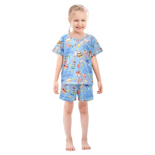 Pajama Short Sets Happy Birthday Elements Soft Cotton Summer Sleepwear 2 Piece PJS Size 5-14T4