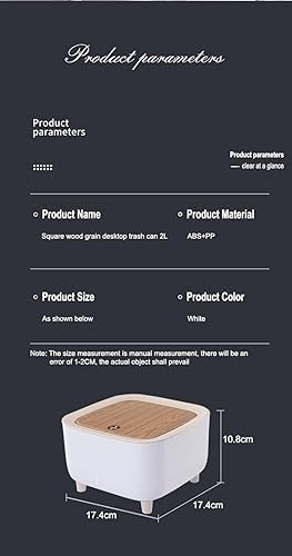 Image of Free-standing Garbage Can, Press Type Trash Can With Lid, Mini Trash Can, Office Small Waste Paper Bucket, Garbage Can, Dresser Countertop Rubbish Can (White)