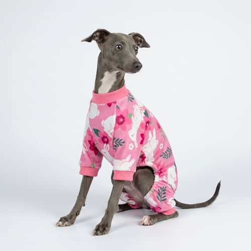 Image of Fitwarm Floral Bunny Dog Pajamas, Cute Easter Outfit for Small Dogs Girl, Festive Pet Clothes, Pink, Red, White, Large