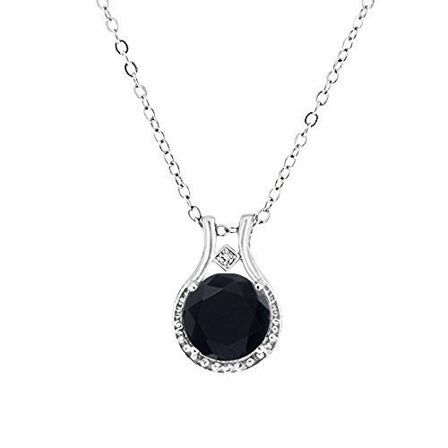 Voss+Agin Ladies Genuine Diamond and Black Onyx Halo Pendant (3.00 CTW) in Sterling Silver, 18'' Chain w/Spring Clasp