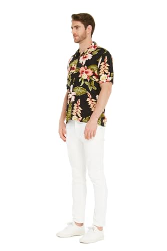 Image of Family Matching Hawaiian Clothes, Black Rafelsia | Lightweight 100% rayon • Family matching outfits • Beach vacations • Luaus • Cruises • Family photos