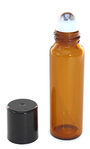 144 Amber Glass 5 ml, Roll-On Glass Bottles with Stainless Steel Roller Roll On Balls - Refillable Aromatherapy Essential Oil Roll On (144)
