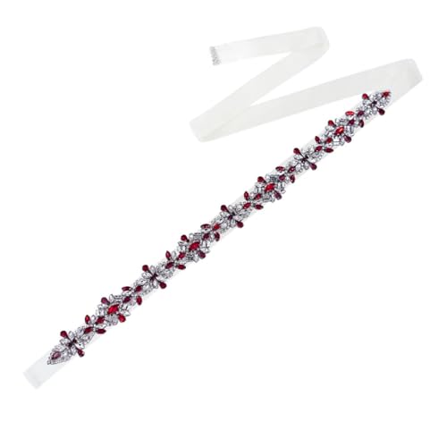 Women Red Rhinestone Bride Thin Belt Wedding Dress Accessories Banquet Dress Belt