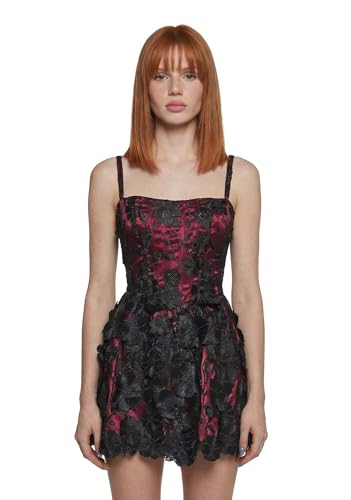 dolls kill red and black dress Lace Bodice Galloon Mesh Mini Dress Delia's