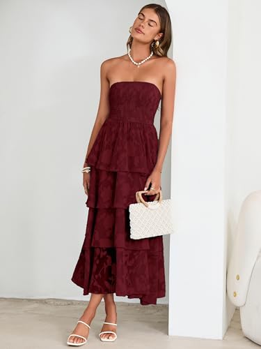 Image of Simplee Womens Summer Strapless Maxi Dress 2026 Boho Floral Off Shoulder Wedding Guest Dresses Tiered Beach Long Sundress