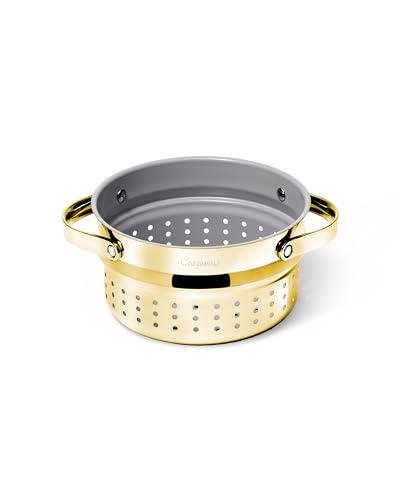 Image of Caraway Steamer - Stainless Steel Steamer with Handles - Non Stick, Non Toxic Coating - Steam Veggies, Seafood, and More - Compatible With Our Dutch Oven or Sauce Pan - Small, 3qt - Gold