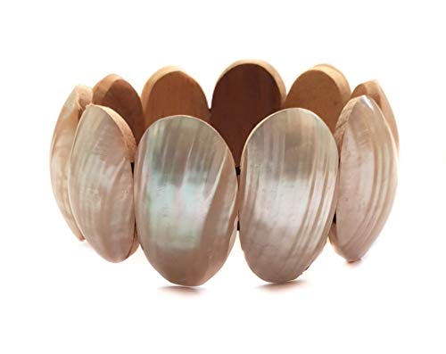 Swimmi Natural Mother Of Pearl Shell Stretch Cuff Bracelet 6 To 8 Inches Stretchable Handmade Jewelry Ba019 #TOP4