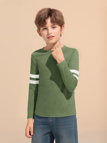 Image of Haloumoning Boys Long Sleeve Shirts Kids Crewneck T Shirts Casual Striped Tops Tees 5-14 Years