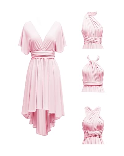 Image of Women's Short Convertible Dress with Bandeau High Low Infinity Bridesmaid Dresses Multi-Way Transformer Formal Dress