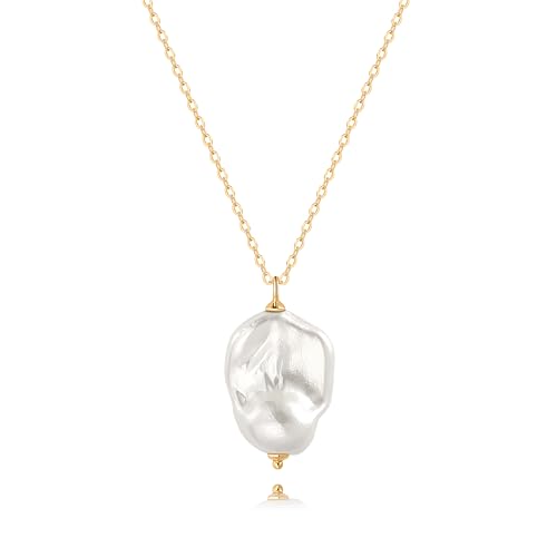 Big Baroque Pearl Pendant Necklace, Simple 18k Gold Plated Chain Long Necklace, Dainty Trendy...