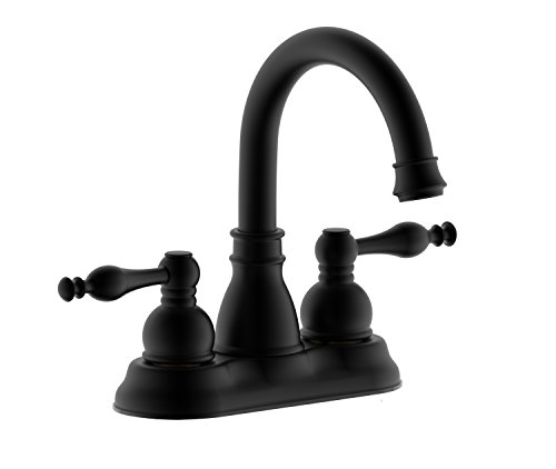 Derengge Matte Black Bathroom Faucet,Two-Handle Lavatory Bathroom Sink Faucet with Pop up Drain Trim Assembly, 360° Swiwel Spout Faucet 3 Hole,F-450-JM MT