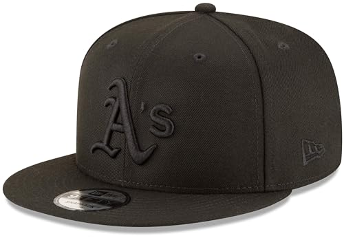 New Era MLB 9FIFTY Black Black Primary Logo Team Adjustable Snapback Hat Cap One Size Fits All - Oakland Athletics Black