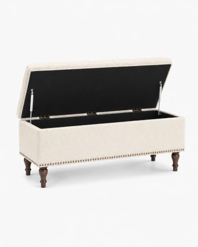 Image of LEGACY OF COMFORT Arlecia Upholstered Ottoman Bench with Storage for Living Room, Storage Chest for Sofa Couch Bedroom Entryway (Ivory Boucle)