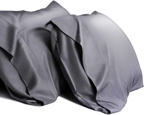 Image of Mush Bamboo Pillow Cover Set of 2 | 100% Bamboo Pillow Cover for Hair and Skin | 250 TC | Breathable, Silky Soft and Envelope Pillowcases | 17 inchx27 inch (250 TC, Dark Grey)