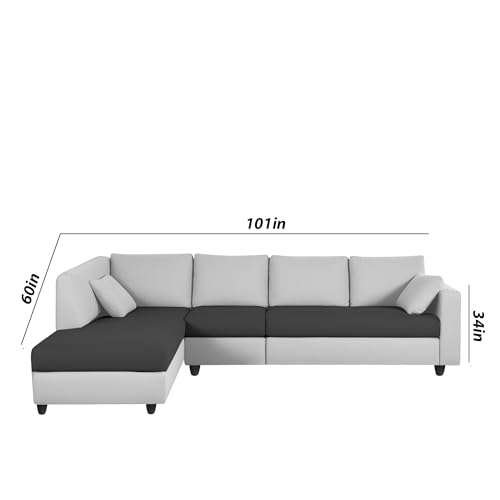 Image of Florian LHS 6 Seater L Shape Sofa Set for Living Room (Black Grey Fabric) Premium Fabric Sofa