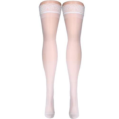 Image of Truform Sheer Compression Stockings, 15-20 mmHg, Women's Thigh High Length, 20 Denier, White, Large
