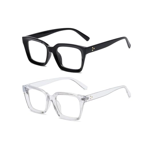 X spring Non prescription Eyeglasses, 2Pcs Classic Non-prescription Clear Lens Eyeglasses, Vintage Square Frame Fake Eyeglasses, Anti-Blue Full Frame Retro Simple Frame Glasses for Adults, Teenagers
