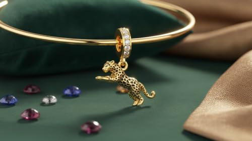 Abalorio de plata 925 de leopardo elegante con oro de 18k y circonitas para pulsera 3