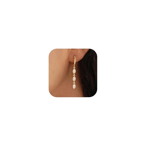Boucles d’oreilles femme Tombantes plaqué or 14K avec zircon, longues Boucles d’oreilles, Boucle d’oreille Femme Pendante dorée simple, Bijoux femme or pour vie Quotidienne, Travail ou Cadeau