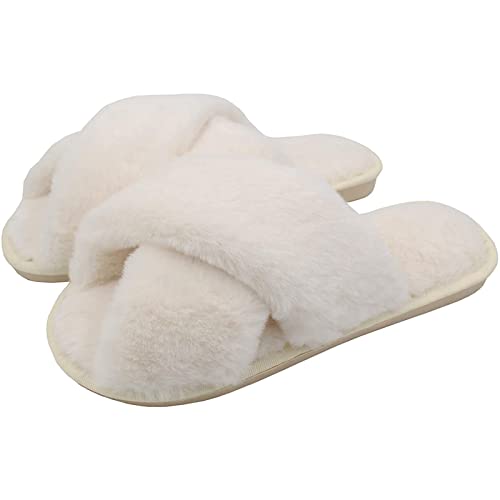 AONEGOLD Hausschuhe Damen Winter Warm Fluffy Plüsche Pantoffeln Indoor Home Leicht Slippers rutschfeste Bequem Flache Slippers(Weiß,Größe 40-41) Cover