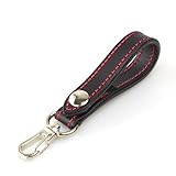 [革茶屋] ベルトストラップ スマートキーケース用 革 車 バイク (革：黒 糸：赤)