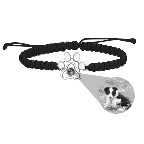 ZqlDDayUP Benutzerdefinierte Bild Armband - Personalisiertes Foto Mit Hund Pfote Projektion im Inneren - Paw Charm Memory Geschenk für Tierliebhaber