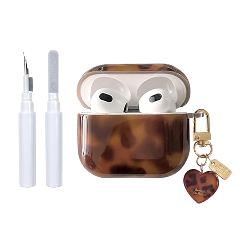 Reownest Custodia per AirPods 4ª Generazione con Kit di Pulizia, Design Estetico con Carino Motivo Leopardato Ambra Cover con Portachiavi Antigraffio per Cuffie Morbida – Ambra