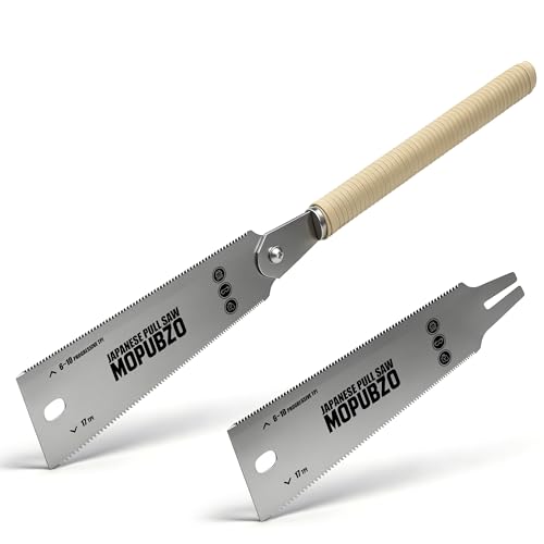 MOPUBZO Dwustronna piła ręczna 235mm do drewna – precyzyjna piła stolarska ze stali nierdzewnej, 2 rodzaje zębów (6-10, 17 TPI), do cięć poprzecznych i wzdłużnych