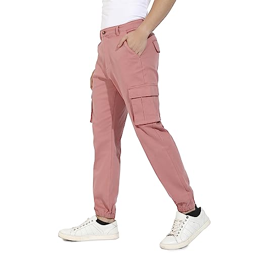 Image of CAHOOT Men's Cuffed Hem Cargo Trousers for Casual Wear | 6 Pockets | Regular Fit | Button Closure | Cotton Poly Cargo Pant Crafted with Comfort Fit for Everyday Wear