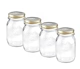 Bormioli Rocco Quattro Stagioni set of 4 Clear Airtight Mason Jars, 17 Oz. Made from BPA Free Durable Glass, Made In Italy.
